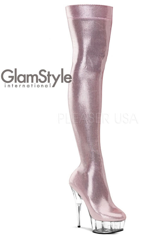 [ Pleaser プリーザー ]ラメグリッターストレッチ ニーハイ ブーツ・ベビーピンクDEL3005/BP/HG