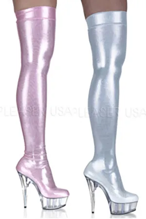 [ Pleaser プリーザー ]ラメグリッターストレッチ ニーハイ ブーツ・ベビーピンクDEL3005/BP/HG