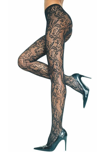 フラワー柄網タイツ