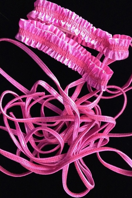 ガーター付き レッグロープ2本セット・ラメベビーピンク