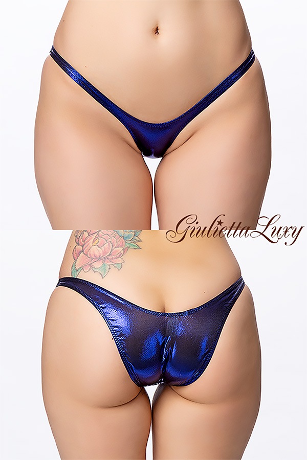 ギラギラシースルーハイレグハーフバックショーツ・ブルーラメ