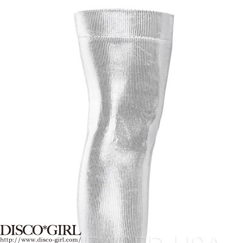 [ Pleaser プリーザー ]ラメグリッターストレッチ ニーハイ ブーツ・ホワイトDEL3005/W/HG