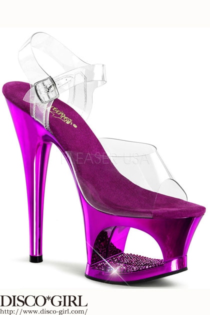 [ Pleaser プリーザー ] ラインストーン付きアンクレットストラップハイヒール・パープル MOON708DMCH/C/PP