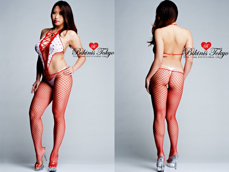 ハート柄トップ付き変形レッドストッキング
