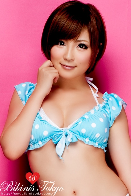 胸りぼん前結びワッフルトップス・ベビーブルードット