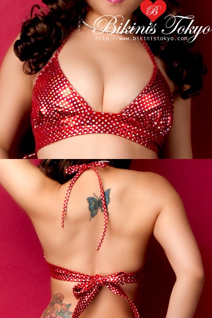 ホルタートップス・キラキラドットレッド