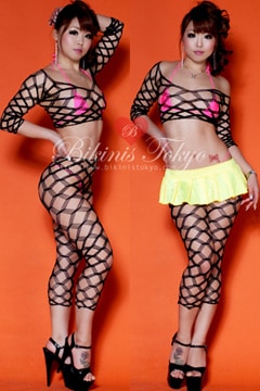 Wクロス網　ネットトップ×レギンス・ブラック