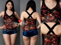 フラワーレースバッククロスカップ付きキャミソール・ブラック|キャミソール|トップス