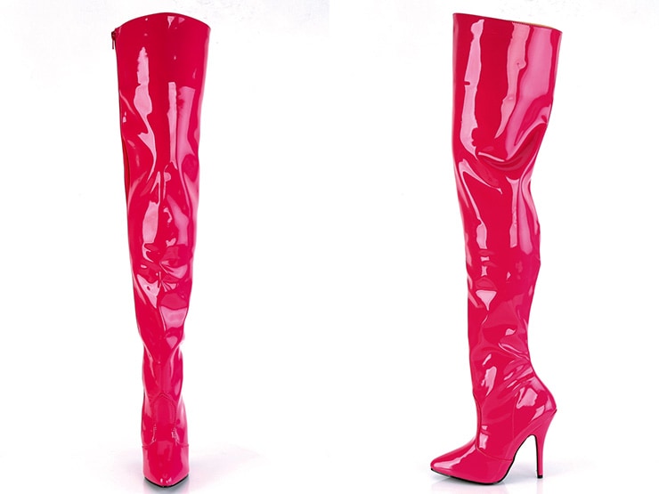 [ Pleaser プリーザー ] エナメル調サイハイブーツ・ホットピンク