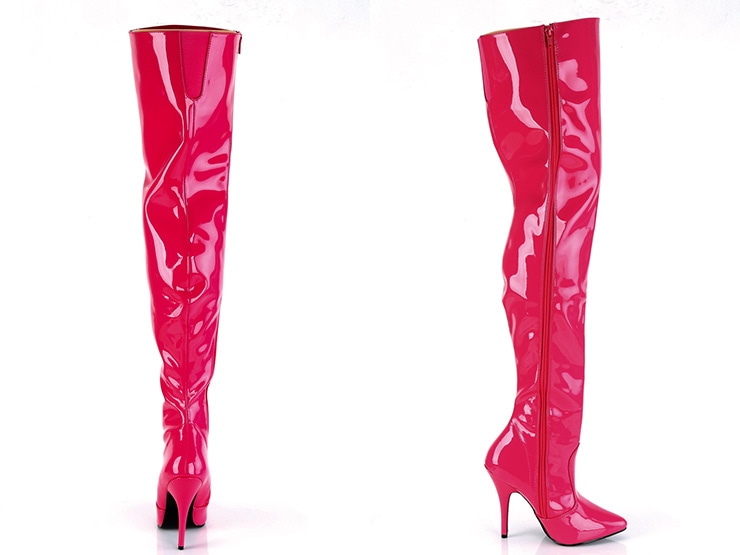 [ Pleaser プリーザー ] エナメル調サイハイブーツ・ホットピンク