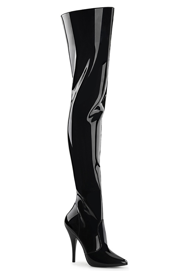 [ Pleaser プリーザー ] エナメル調サイハイブーツ・ブラック