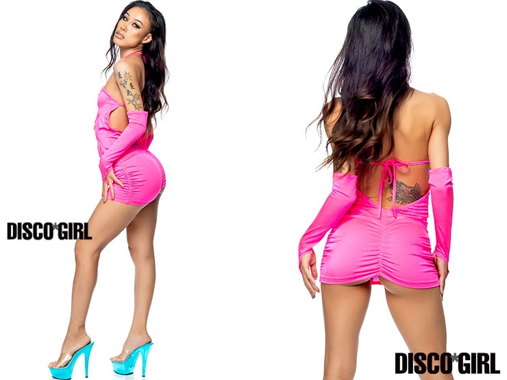 Oリングフロントオープンボディコン・ピンク