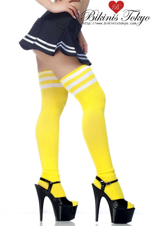 ラインニーハイソックス・ネオンイエローホワイト