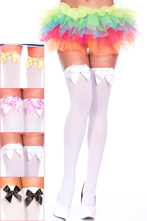 リボン付きニーハイソックス-白ベース