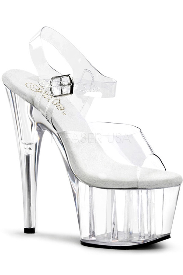 [ Pleaser プリーザー ] 7インチハイヒール サンダル ミュール/アンクレット付きクリアヒール ADO708/C/M