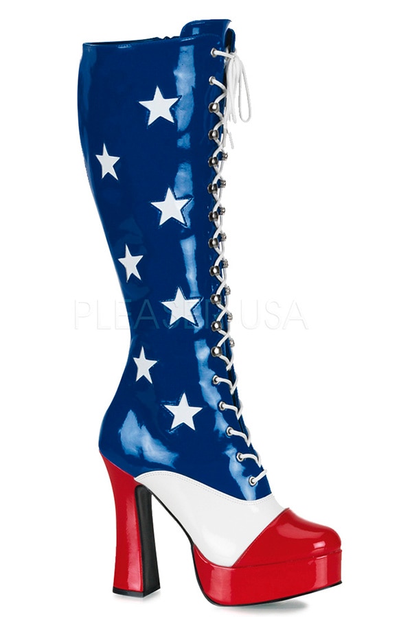[ Pleaser プリーザー ] アメリカンフラッグ柄レースアップブーツ/ELECTRA-2030