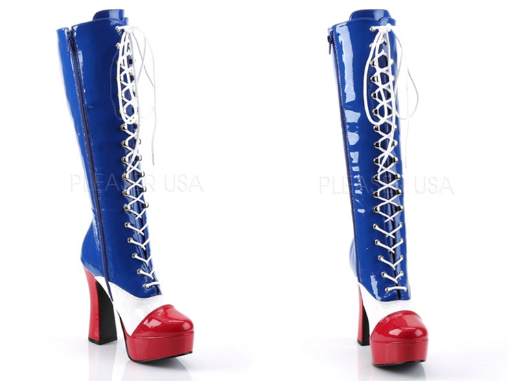 [ Pleaser プリーザー ] アメリカンフラッグ柄レースアップブーツ/ELECTRA-2030