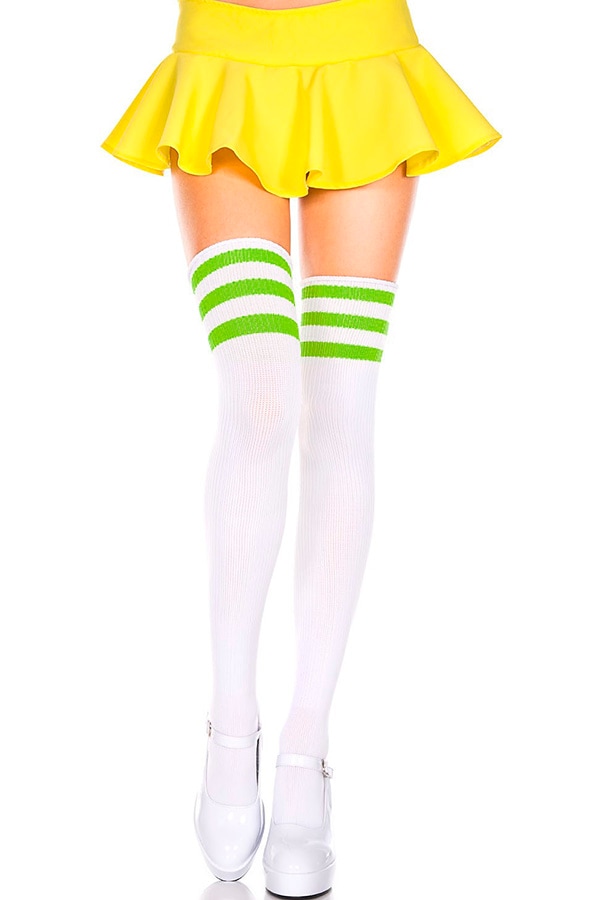 ラインニーハイソックス・ホワイトライムグリーン