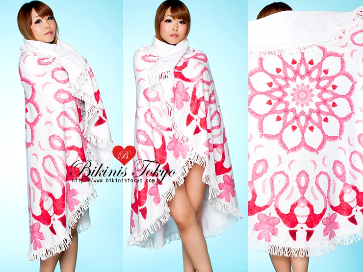 フリンジ付き円形ビーチタオル