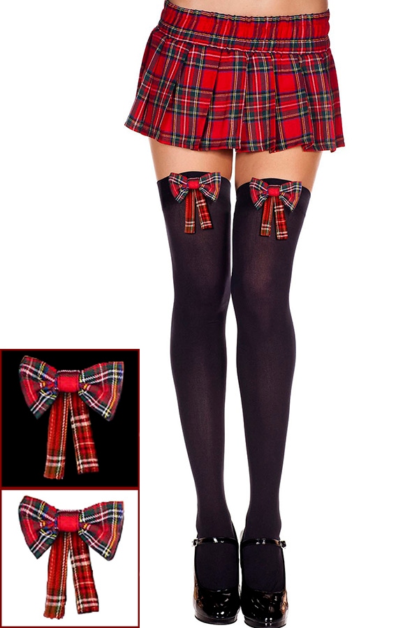 チェックリボン付きニーハイソックス