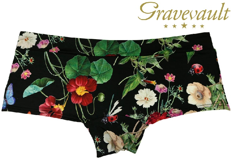 gravevault Flora柄の肌触り最高レディースボーイズショーツ！日本製でペアルックもOK【ブラック】