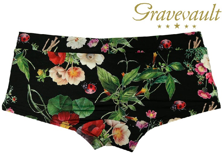 gravevault Flora柄の肌触り最高レディースボーイズショーツ！日本製でペアルックもOK【ブラック】