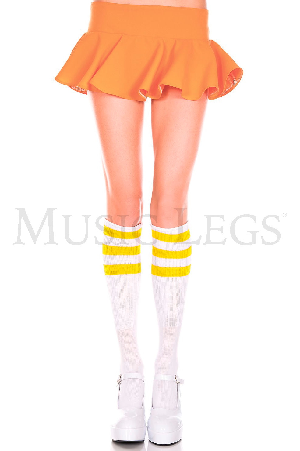 ライン入りハイソックス・ホワイトイエロー