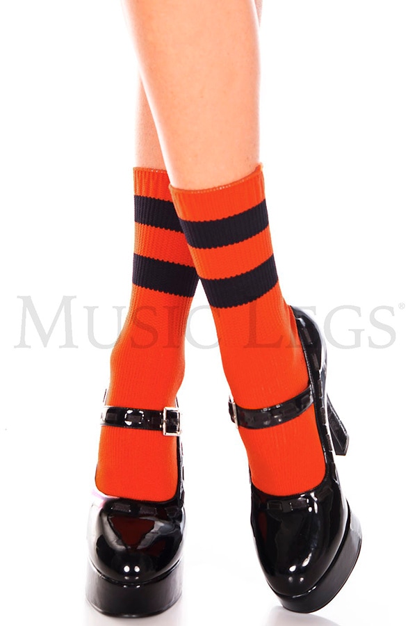 ライン入りアンクルソックス・オレンジブラック