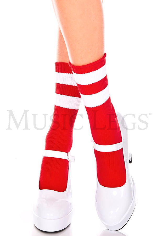 ライン入りアンクルソックス・レッドホワイト