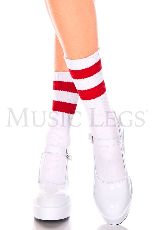 ライン入りアンクルソックス・ホワイトレッド