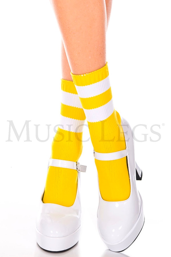 ライン入りアンクルソックス・イエローホワイト