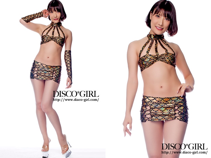 デザインホルターブラレースアップスカートセット・マーメイドゴールド