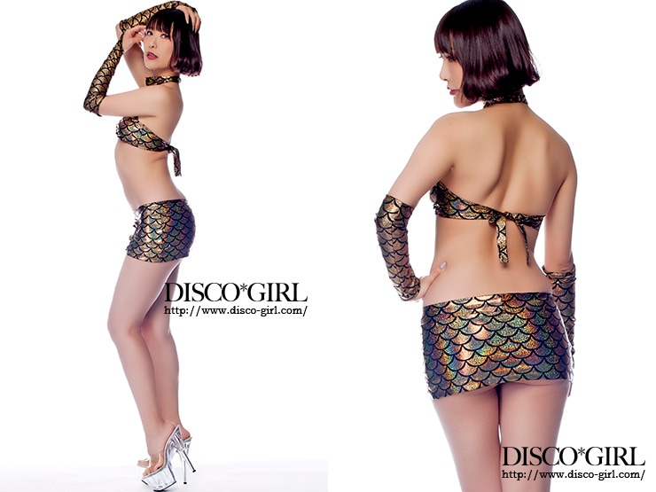 デザインホルターブラレースアップスカートセット・マーメイドゴールド