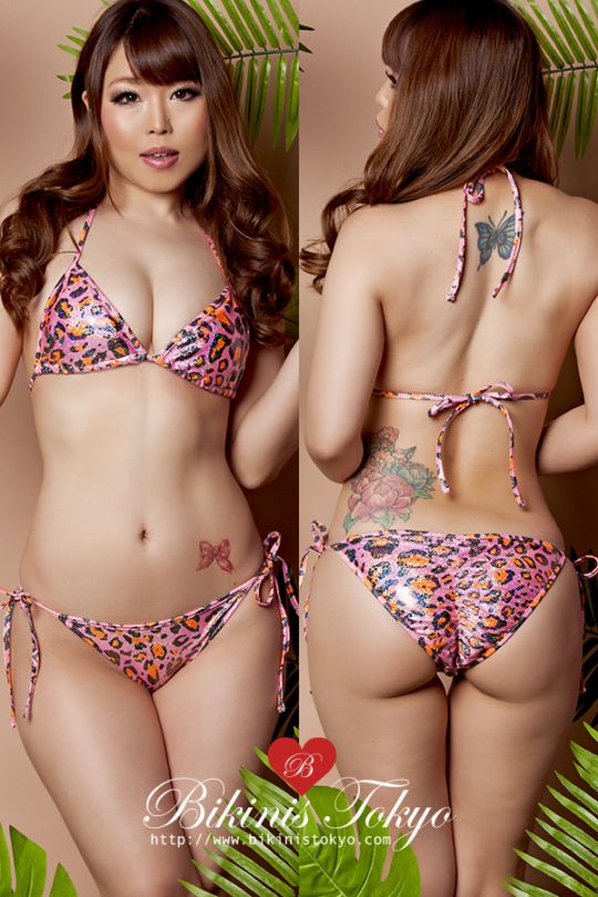 【BikinisTokyoオリジナル】タイサイドヒップシャーリングビキニセット・ピンクラメレオパード