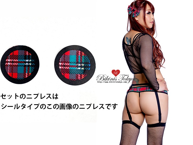 フィッシュネットとハーネスのスクールガールモチーフコスチュームセット