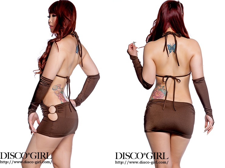 フロント＆サイドリング付きマイクロミニ ボディコン・ブラウン