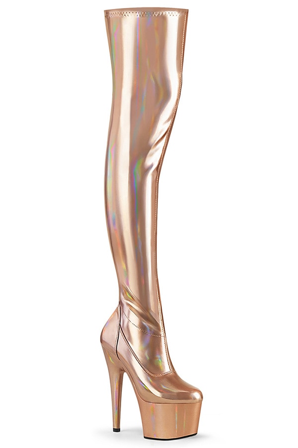 [ Pleaser プリーザー ]7インチヒールサイハイブーツADO3000HWR/ROGLDHG/M・ローズゴールド