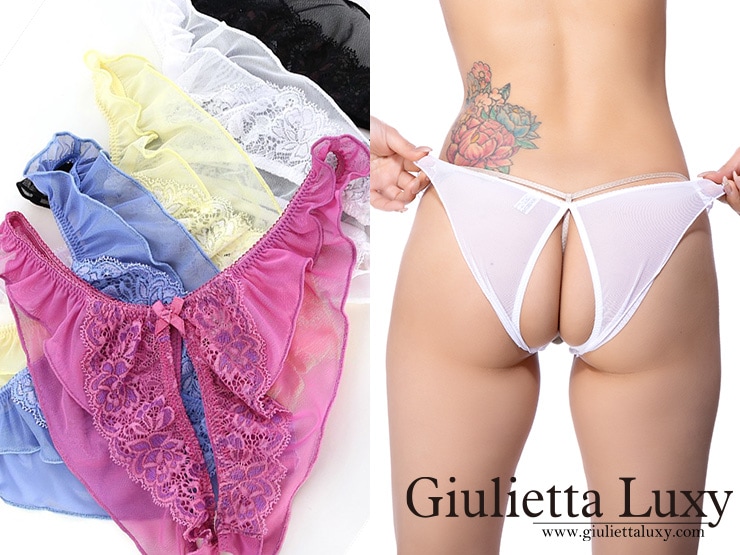 レースとパワーネットのオープンショーツ・ブラック