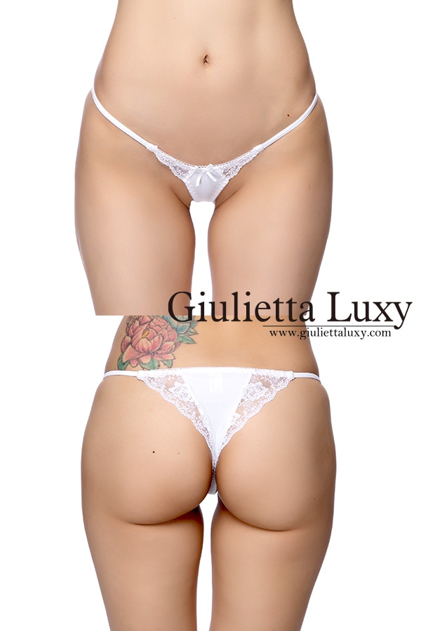 リボンレースポイントTフロントハーフバックショーツ・ホワイト