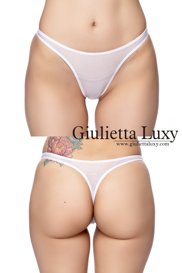 【ユニセックス】クラシックカラーシースルーTバックショーツ ・ホワイト