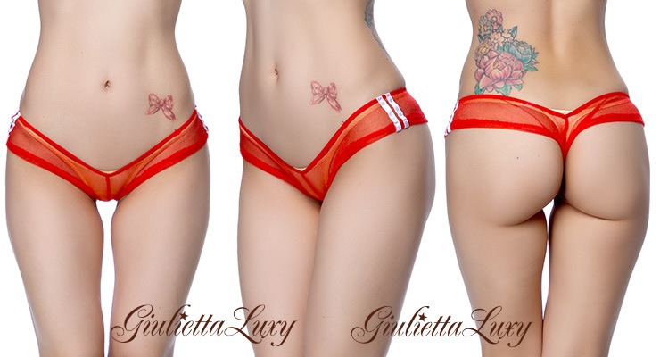 スポーティなサイドライン入り★スケスケメッシュの極浅ヒップハングショーツ【レッド】