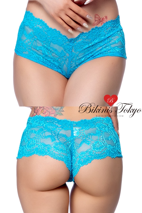 透け感レースのボクサータイプ！スポーティ×セクシーボックスボトム【ブルー】