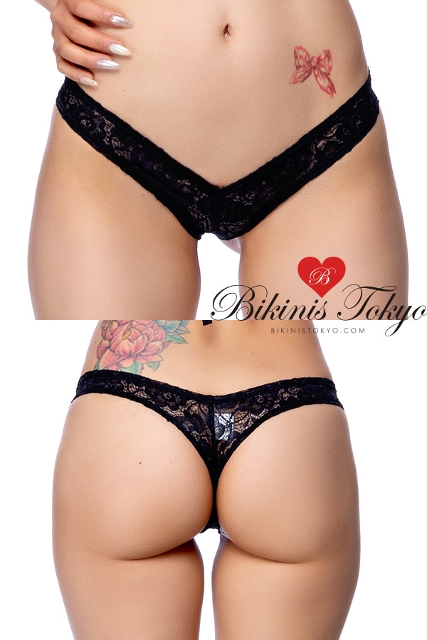 レースセンターシャーリングマイクロヒップハング ・ブラック