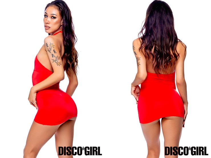 クロスホルターネックボディコンシャス・レッド