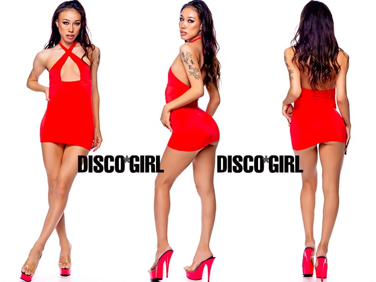 クロスホルターネックボディコンシャス・レッド