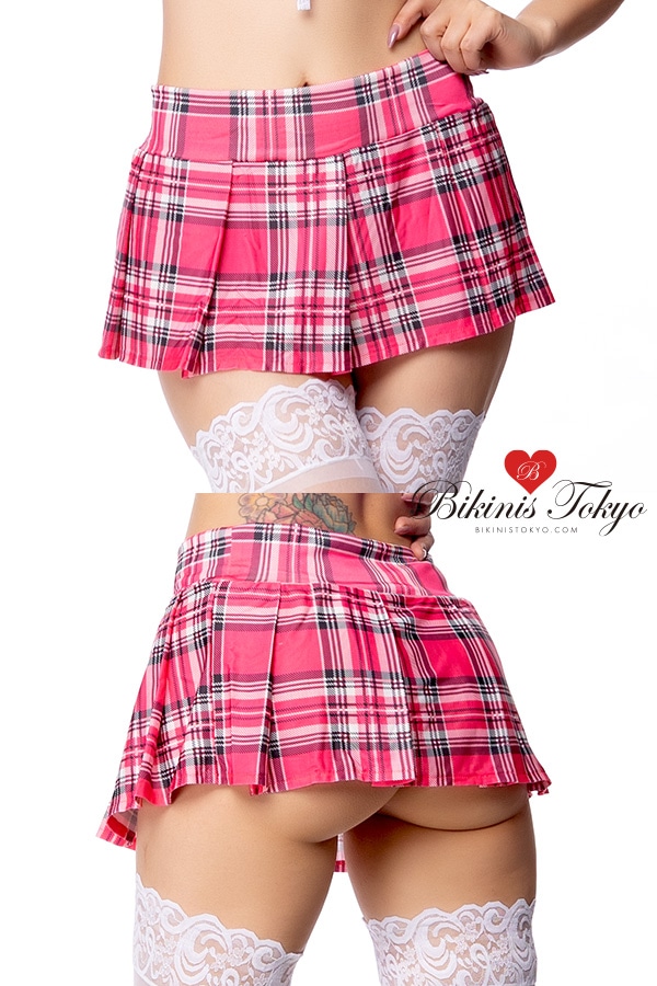 チェック柄ストレッチプリーツスカート・ホットピンク2