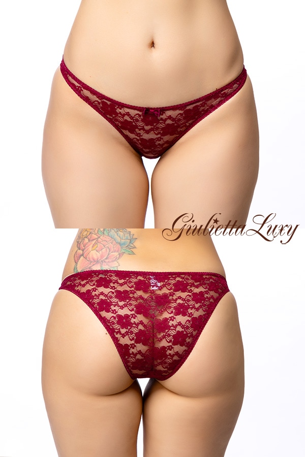 【ユニセックス】総レースフルバックショーツ・ワイン