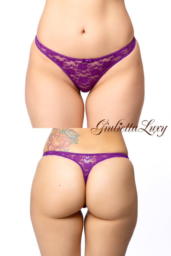 【ユニセックス】総レースTバックショーツ・パープル