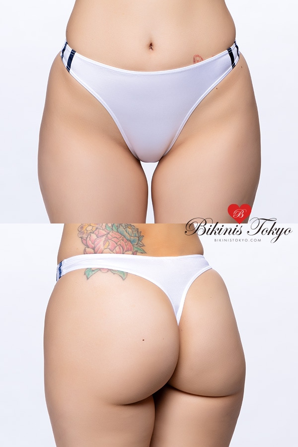 【ユニセックス】スーパーウェット素材ライン入りTバックブルマ・ホワイト