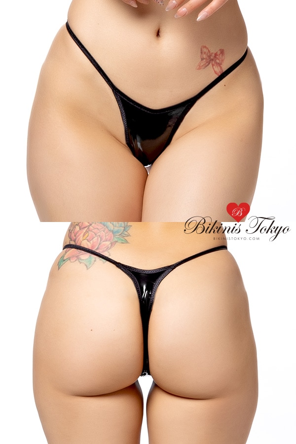 エナメルハイレグショーツTバック・ブラック